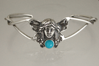 Sterling Silver Victorian Fairy Cuff Bracelet With Turquoise